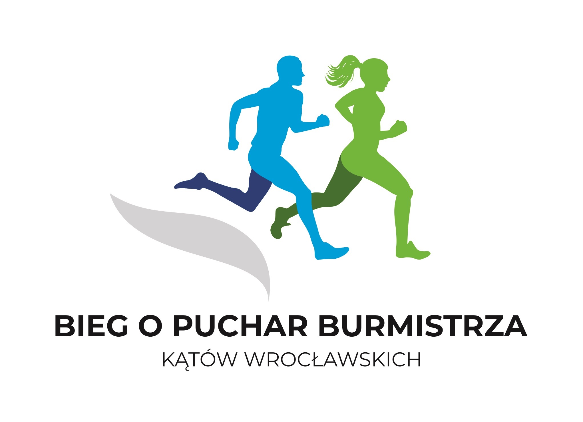 bieg o puchar burmistrza grafika przedstawia dwie biegnące osoby: kobietę i mężczyznę